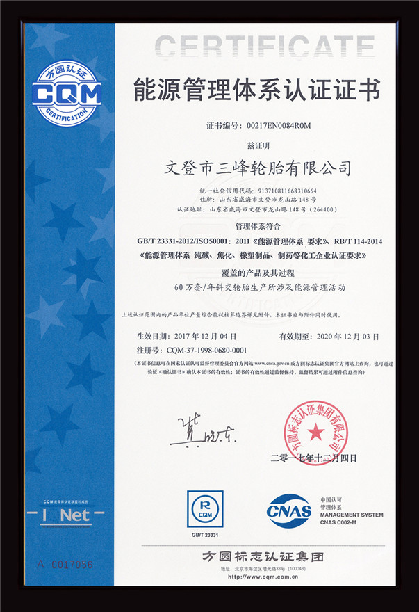 Energy management system certification certificate 1